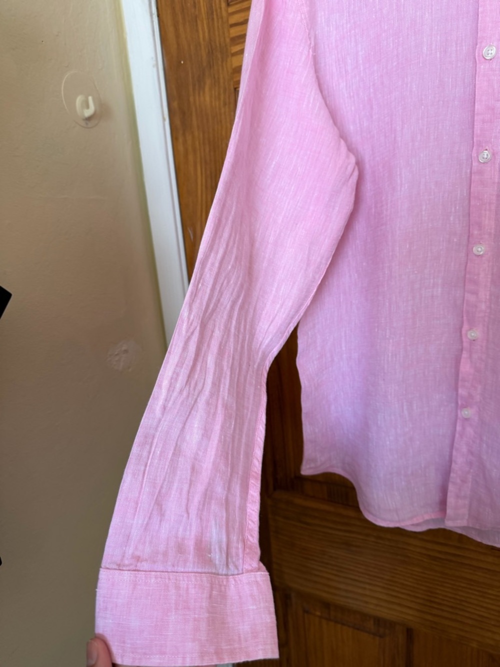 Blue coast 100% linen Men's Pink mandarin Collar shirt - Picture 2 of 8